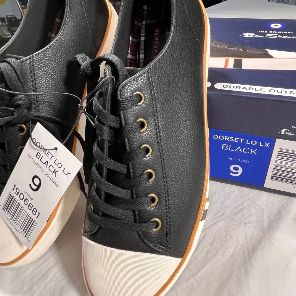Ben Sherman Dorset Lo‎ LX Sneakers Mens 9 Black NEW Memory Foam Low Top